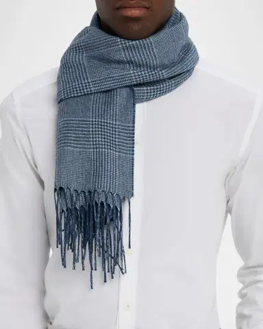 PIACENZA 1733 Men 's Dallas Cashmere and Silk Solid To Houndstooth Scarf | Thumbnail 3 PIACENZA 1733 Men 's Dallas Cashmere and Silk Solid To Houndstooth Scarf | Thumbnail 3