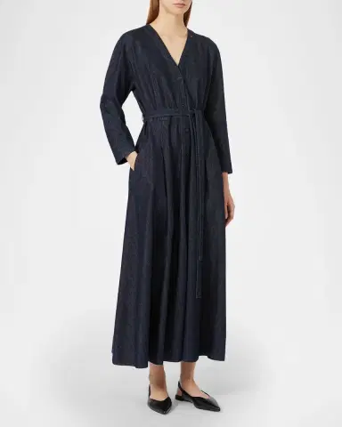 Max Mara Belted Cotton Denim Midi Dress | Thumbnail 4 Max Mara Belted Cotton Denim Midi Dress | Thumbnail 4