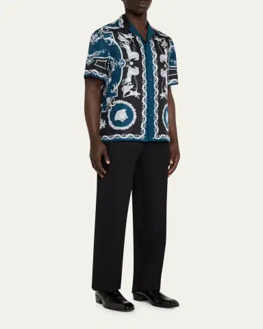 Versace Men's Wool Straight Leg Flat-Front Trousers | Thumbnail 2 Versace Men's Wool Straight Leg Flat-Front Trousers | Thumbnail 2