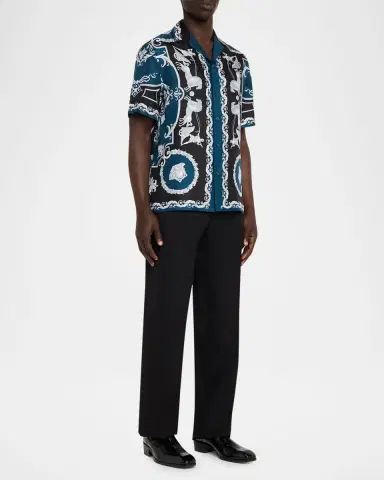 Versace Men's Wool Straight Leg Flat-Front Trousers | Thumbnail 6 Versace Men's Wool Straight Leg Flat-Front Trousers | Thumbnail 6