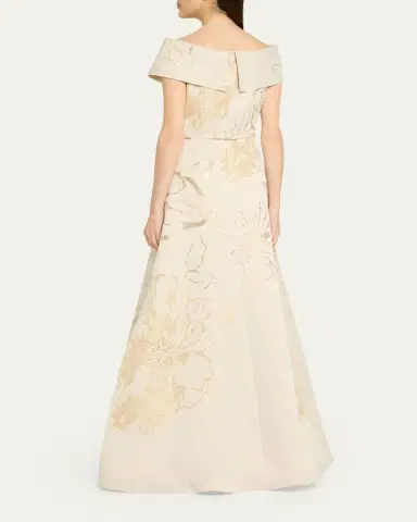 Rickie Freeman for Teri Jon Off-Shoulder Metallic Floral Jacquard Gown | Thumbnail 3 Rickie Freeman for Teri Jon Off-Shoulder Metallic Floral Jacquard Gown | Thumbnail 3