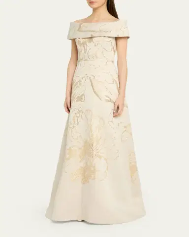 Rickie Freeman for Teri Jon Off-Shoulder Metallic Floral Jacquard Gown | Thumbnail 4 Rickie Freeman for Teri Jon Off-Shoulder Metallic Floral Jacquard Gown | Thumbnail 4
