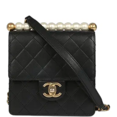 Chanel Pre-owned Chanel Chic Pearls Flap Bag Black Calfskin Brushed Gold Hardware | Thumbnail 1 Chanel Pre-owned Chanel Chic Pearls Flap Bag Black Calfskin Brushed Gold Hardware | Thumbnail 1