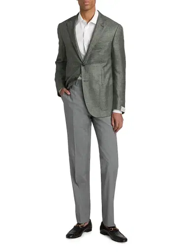 CORNELIANI Men's Stretch-Wool Straight-Leg Pants - Light Grey - Size 40 | Thumbnail 2 CORNELIANI Men's Stretch-Wool Straight-Leg Pants - Light Grey - Size 40 | Thumbnail 2