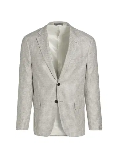 CORNELIANI Men's Houndstooth Silk Sport Jacket - Natural Blue Mini - Size 46 | Thumbnail 1 CORNELIANI Men's Houndstooth Silk Sport Jacket - Natural Blue Mini - Size 46 | Thumbnail 1