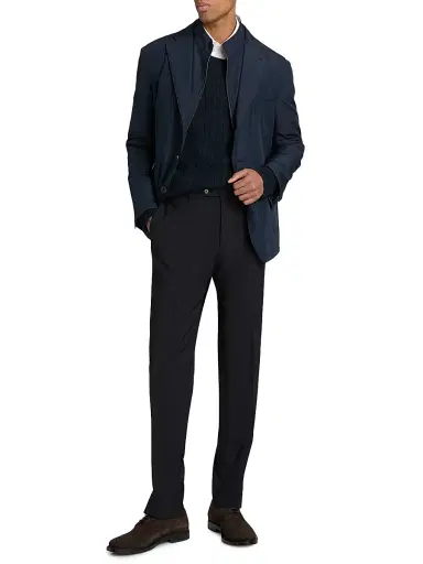 CORNELIANI Men's Stretch-Wool Straight-Leg Pants - Navy - Size 40 | Thumbnail 2 CORNELIANI Men's Stretch-Wool Straight-Leg Pants - Navy - Size 40 | Thumbnail 2