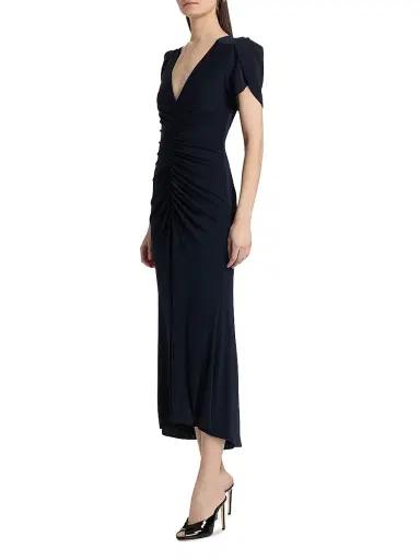 Cinq à Sept Women's Aviva Gathered Tulip-Sleeve Midi-Dress - Navy - Size 2 | Thumbnail 4 Cinq à Sept Women's Aviva Gathered Tulip-Sleeve Midi-Dress - Navy - Size 2 | Thumbnail 4