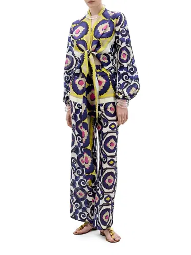 Silvia Tcherassi Women's Emine Mosaic Print Silk Pants | Thumbnail 2 Silvia Tcherassi Women's Emine Mosaic Print Silk Pants | Thumbnail 2