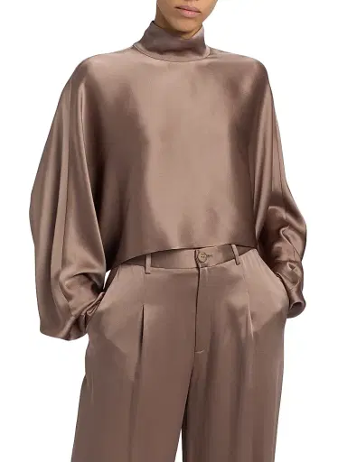 Lapointe Women's Caftan Balloon-Sleeve Turtleneck Satin Top - Cinder - Size XL | Thumbnail 3 Lapointe Women's Caftan Balloon-Sleeve Turtleneck Satin Top - Cinder - Size XL | Thumbnail 3