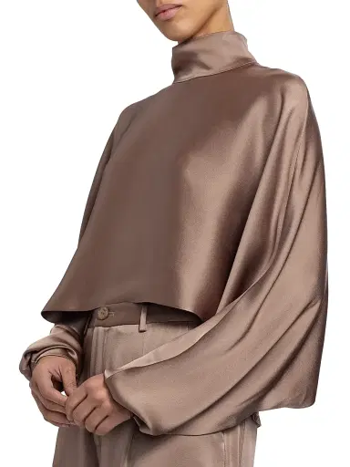 Lapointe Women's Caftan Balloon-Sleeve Turtleneck Satin Top - Cinder - Size XL | Thumbnail 6 Lapointe Women's Caftan Balloon-Sleeve Turtleneck Satin Top - Cinder - Size XL | Thumbnail 6