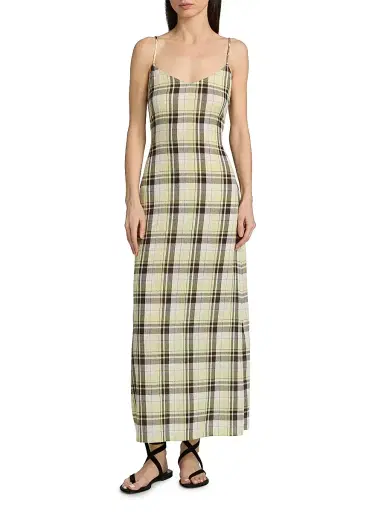 Proenza Schouler White Label Women's Evelyn Plaid Gauze Maxi Dress - Straw Multi - Size Large | Thumbnail 3 Proenza Schouler White Label Women's Evelyn Plaid Gauze Maxi Dress - Straw Multi - Size Large | Thumbnail 3