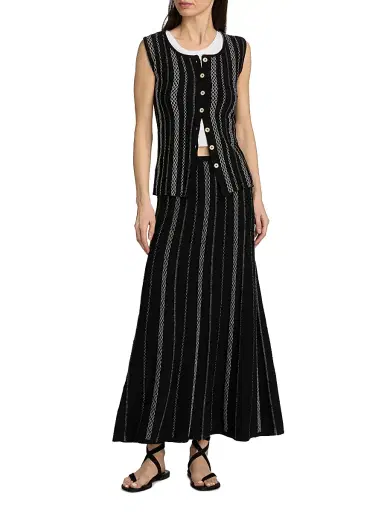 Proenza Schouler White Label Women's Morena Textured Knit Maxi Skirt - Black White - Size Large | Thumbnail 2 Proenza Schouler White Label Women's Morena Textured Knit Maxi Skirt - Black White - Size Large | Thumbnail 2