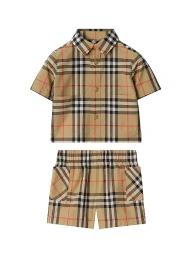 Burberry Baby Boy's Check Short-Sleeve Shirt & Shorts Set - Sand - Size 9 Months | Thumbnail 1 Burberry Baby Boy's Check Short-Sleeve Shirt & Shorts Set - Sand - Size 9 Months | Thumbnail 1