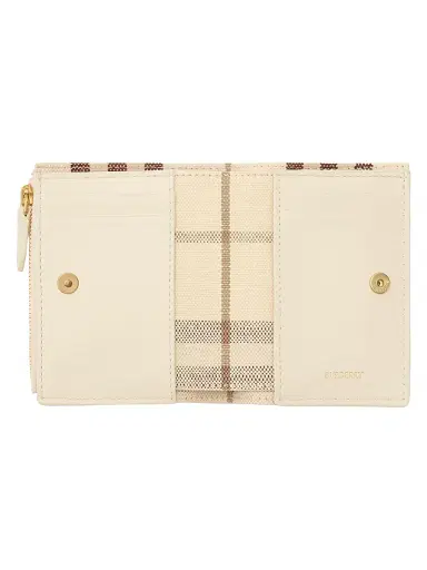 Burberry Women's Small Bloomsbury Check Leather Bifold Wallet - Soap Light Beige | Thumbnail 3 Burberry Women's Small Bloomsbury Check Leather Bifold Wallet - Soap Light Beige | Thumbnail 3