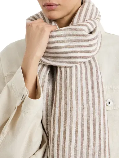 Brunello Cucinelli Women's Sparkling Striped Linen Scarf - Panama | Thumbnail 2 Brunello Cucinelli Women's Sparkling Striped Linen Scarf - Panama | Thumbnail 2