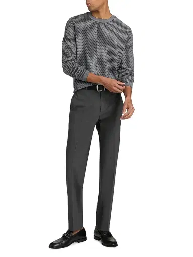 Emporio Armani Men's Geometric Wool Crewneck Sweater - Grey | Thumbnail 2 Emporio Armani Men's Geometric Wool Crewneck Sweater - Grey | Thumbnail 2