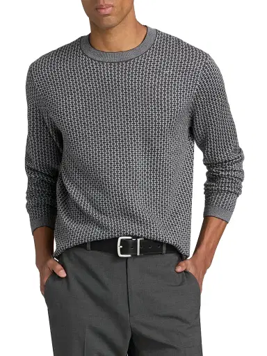 Emporio Armani Men's Geometric Wool Crewneck Sweater - Grey | Thumbnail 3 Emporio Armani Men's Geometric Wool Crewneck Sweater - Grey | Thumbnail 3