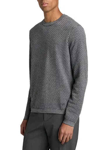 Emporio Armani Men's Geometric Wool Crewneck Sweater - Grey | Thumbnail 4 Emporio Armani Men's Geometric Wool Crewneck Sweater - Grey | Thumbnail 4