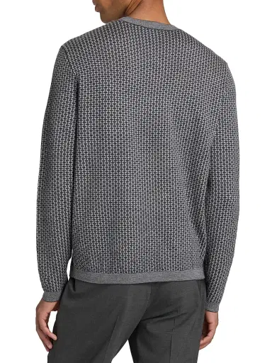 Emporio Armani Men's Geometric Wool Crewneck Sweater - Grey | Thumbnail 5 Emporio Armani Men's Geometric Wool Crewneck Sweater - Grey | Thumbnail 5