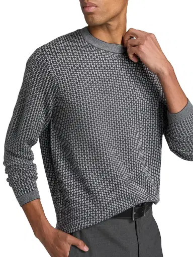Emporio Armani Men's Geometric Wool Crewneck Sweater - Grey | Thumbnail 6 Emporio Armani Men's Geometric Wool Crewneck Sweater - Grey | Thumbnail 6