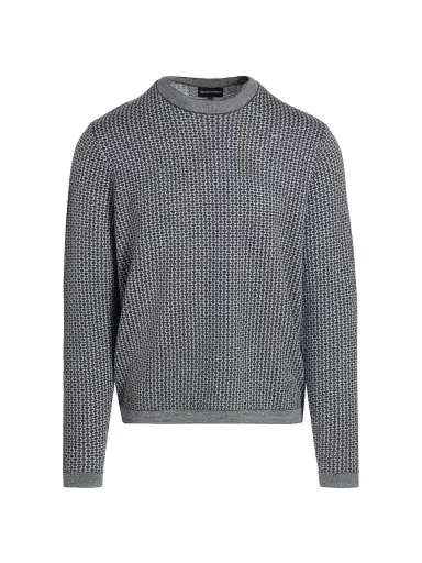 Emporio Armani Men's Geometric Wool Crewneck Sweater - Grey | Thumbnail 1 Emporio Armani Men's Geometric Wool Crewneck Sweater - Grey | Thumbnail 1