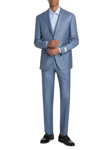 Emporio Armani Men's Shark Skin Wool Single-Breasted Suit - Medium Blue - Size 50 | Thumbnail 2 Emporio Armani Men's Shark Skin Wool Single-Breasted Suit - Medium Blue - Size 50 | Thumbnail 2