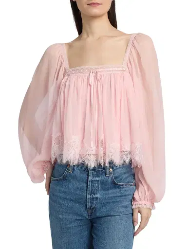 LoveShackFancy Women's Ebbie Silk Pleated Blouse - Potpourri Pink | Thumbnail 3 LoveShackFancy Women's Ebbie Silk Pleated Blouse - Potpourri Pink | Thumbnail 3