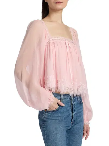 LoveShackFancy Women's Ebbie Silk Pleated Blouse - Potpourri Pink | Thumbnail 4 LoveShackFancy Women's Ebbie Silk Pleated Blouse - Potpourri Pink | Thumbnail 4