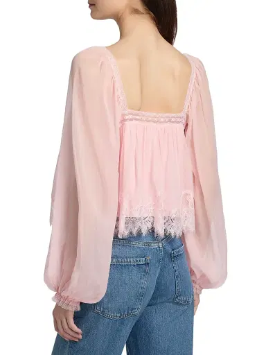 LoveShackFancy Women's Ebbie Silk Pleated Blouse - Potpourri Pink | Thumbnail 5 LoveShackFancy Women's Ebbie Silk Pleated Blouse - Potpourri Pink | Thumbnail 5