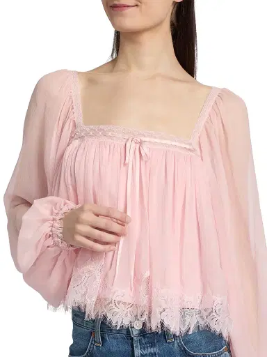 LoveShackFancy Women's Ebbie Silk Pleated Blouse - Potpourri Pink | Thumbnail 6 LoveShackFancy Women's Ebbie Silk Pleated Blouse - Potpourri Pink | Thumbnail 6