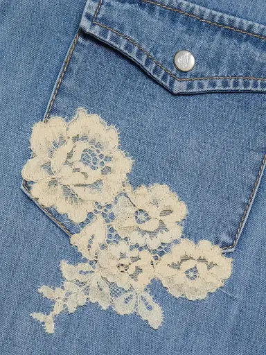 LoveShackFancy Women's Kelith Lace Appliqué Denim Shirt - Denim | Thumbnail 7 LoveShackFancy Women's Kelith Lace Appliqué Denim Shirt - Denim | Thumbnail 7