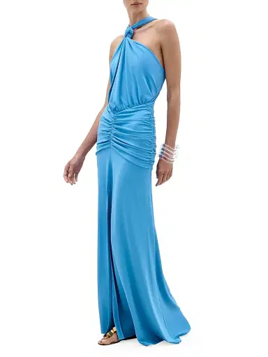 Silvia Tcherassi Women's Jedda Ruched Jersey Halter Gown - Powder Blue | Thumbnail 2 Silvia Tcherassi Women's Jedda Ruched Jersey Halter Gown - Powder Blue | Thumbnail 2