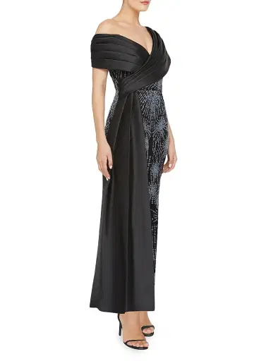 Theia Women's Kelly Beaded Column Midi-Dress - Black Silver | Thumbnail 3 Theia Women's Kelly Beaded Column Midi-Dress - Black Silver | Thumbnail 3