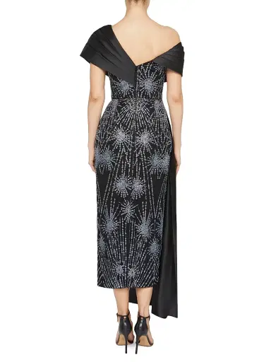Theia Women's Kelly Beaded Column Midi-Dress - Black Silver | Thumbnail 4 Theia Women's Kelly Beaded Column Midi-Dress - Black Silver | Thumbnail 4