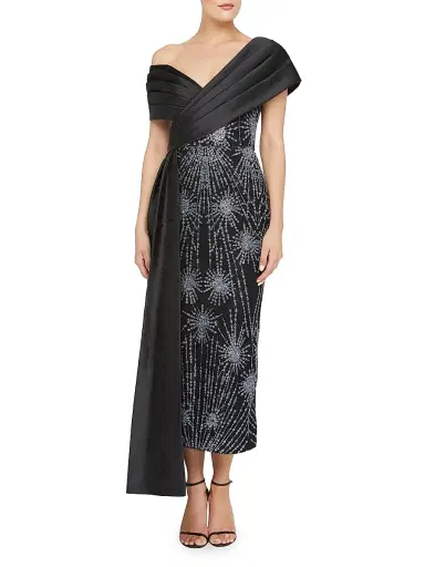 Theia Women's Kelly Beaded Column Midi-Dress - Black Silver | Thumbnail 6 Theia Women's Kelly Beaded Column Midi-Dress - Black Silver | Thumbnail 6