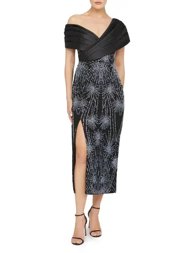 Theia Women's Kelly Beaded Column Midi-Dress - Black Silver | Thumbnail 7 Theia Women's Kelly Beaded Column Midi-Dress - Black Silver | Thumbnail 7