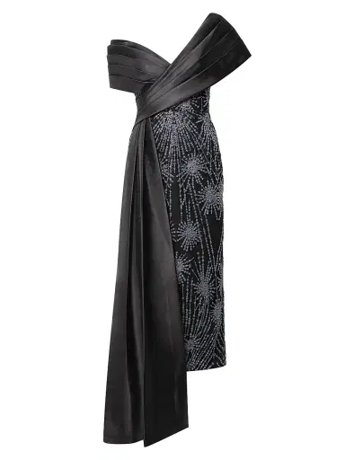 Theia Women's Kelly Beaded Column Midi-Dress - Black Silver | Thumbnail 1 Theia Women's Kelly Beaded Column Midi-Dress - Black Silver | Thumbnail 1