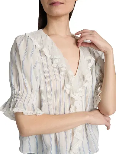 DÔEN Women's Henri Striped Ruffle Front Top - Saint Aurelie Stripe | Thumbnail 6 DÔEN Women's Henri Striped Ruffle Front Top - Saint Aurelie Stripe | Thumbnail 6