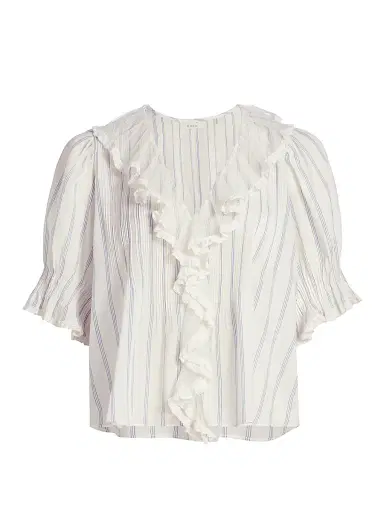 DÔEN Women's Henri Striped Ruffle Front Top - Saint Aurelie Stripe | Thumbnail 1 DÔEN Women's Henri Striped Ruffle Front Top - Saint Aurelie Stripe | Thumbnail 1