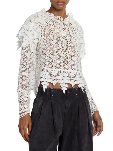 Isabel Marant Women's Hyliana Lace Cotton Top - White | Thumbnail 3 Isabel Marant Women's Hyliana Lace Cotton Top - White | Thumbnail 3