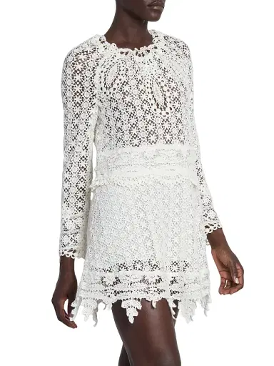 Isabel Marant Women's Hizene Lace Cotton Minidress - White | Thumbnail 4 Isabel Marant Women's Hizene Lace Cotton Minidress - White | Thumbnail 4