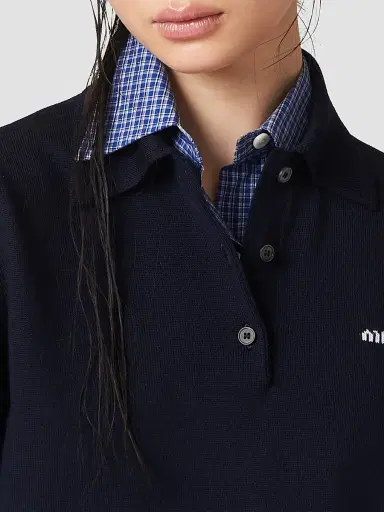 Miu Miu Women's Wool Knit Polo Shirt - Blue - Size 12 | Thumbnail 5 Miu Miu Women's Wool Knit Polo Shirt - Blue - Size 12 | Thumbnail 5