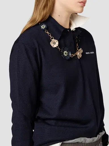 Miu Miu Women's Wool Knit Polo Shirt - Blue - Size 12 | Thumbnail 6 Miu Miu Women's Wool Knit Polo Shirt - Blue - Size 12 | Thumbnail 6