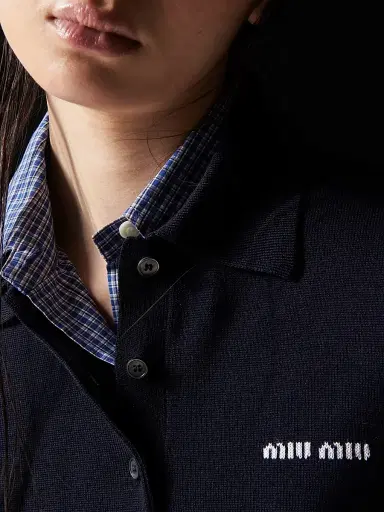 Miu Miu Women's Wool Knit Polo Shirt - Blue - Size 12 | Thumbnail 7 Miu Miu Women's Wool Knit Polo Shirt - Blue - Size 12 | Thumbnail 7