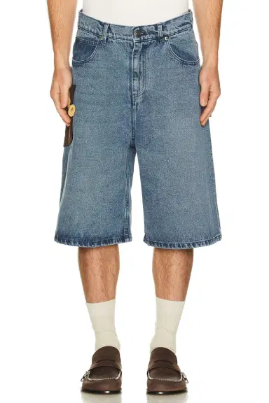 Charles Jeffrey Loverboy Wide Denim Shorts With Crochet Trumpet | Thumbnail 1 Charles Jeffrey Loverboy Wide Denim Shorts With Crochet Trumpet | Thumbnail 1