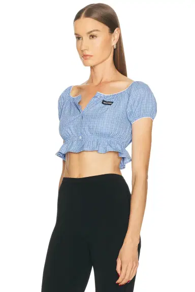Miu Miu Cropped Check Blouse | Thumbnail 2 Miu Miu Cropped Check Blouse | Thumbnail 2