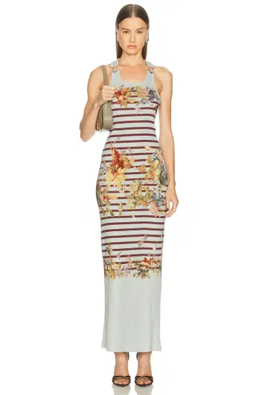 Jean Paul Gaultier Cotton Ribbed Printed Marini?re Grape Long Dress | Thumbnail 1 Jean Paul Gaultier Cotton Ribbed Printed Marini?re Grape Long Dress | Thumbnail 1