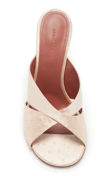 Amina Muaddi Salma Ostrich-Effect Satin Sandals | Thumbnail 3 Amina Muaddi Salma Ostrich-Effect Satin Sandals | Thumbnail 3