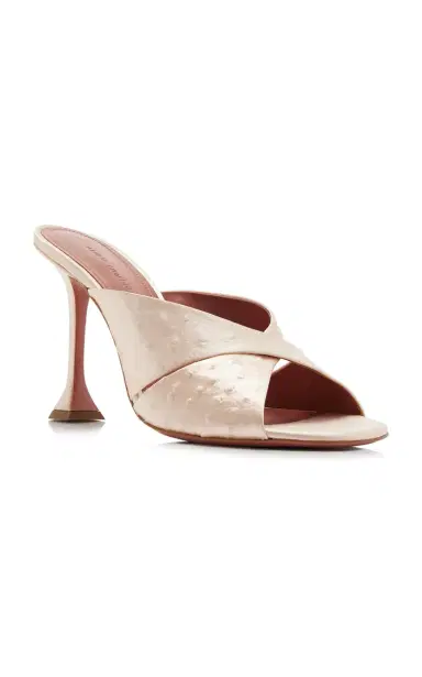 Amina Muaddi Salma Ostrich-Effect Satin Sandals | Thumbnail 4 Amina Muaddi Salma Ostrich-Effect Satin Sandals | Thumbnail 4