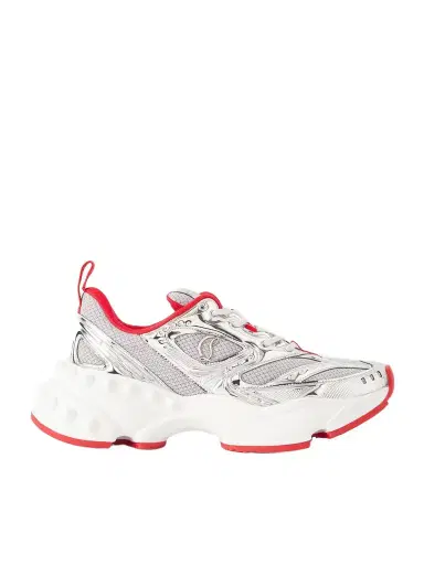 Christian Louboutin So Flo Metallic Leather-trimmed Mesh Sneakers | Thumbnail 1 Christian Louboutin So Flo Metallic Leather-trimmed Mesh Sneakers | Thumbnail 1